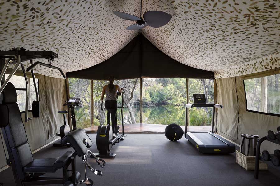 The tented gymnasium overlooking the river