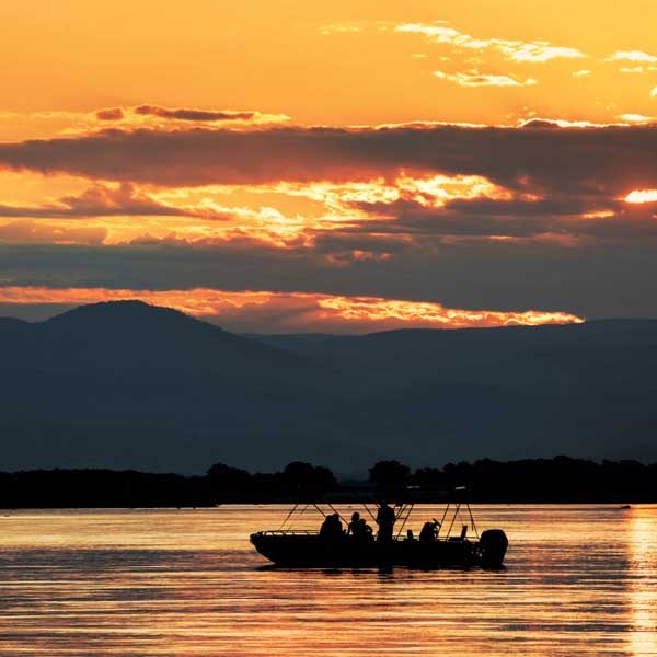 A river cruise at sunset on the Lower Zambezi
